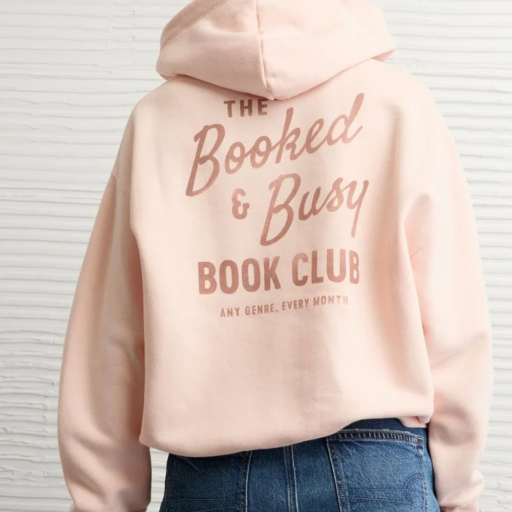 American Eagle Pink Book Club Sweatshirt Hoodie XS NWT Booked & Busy - Picture 12 of 13
